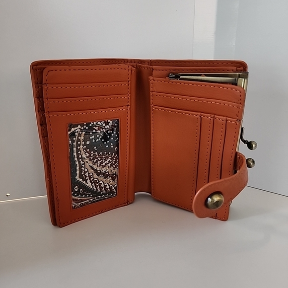 Orange Wallet Folding 17 Credit Card Holder Slots Patterned Interior Vintage - Picture 11 of 13